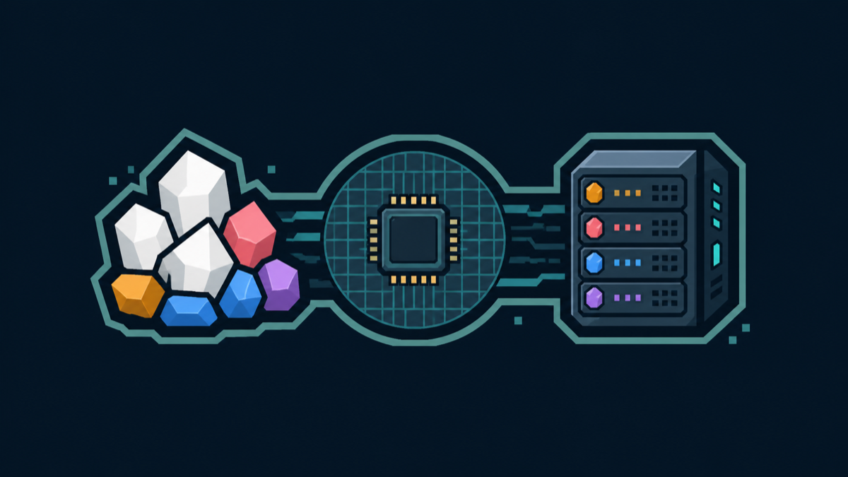 Rock to Rack logo transforming minerals into a chip and server rack